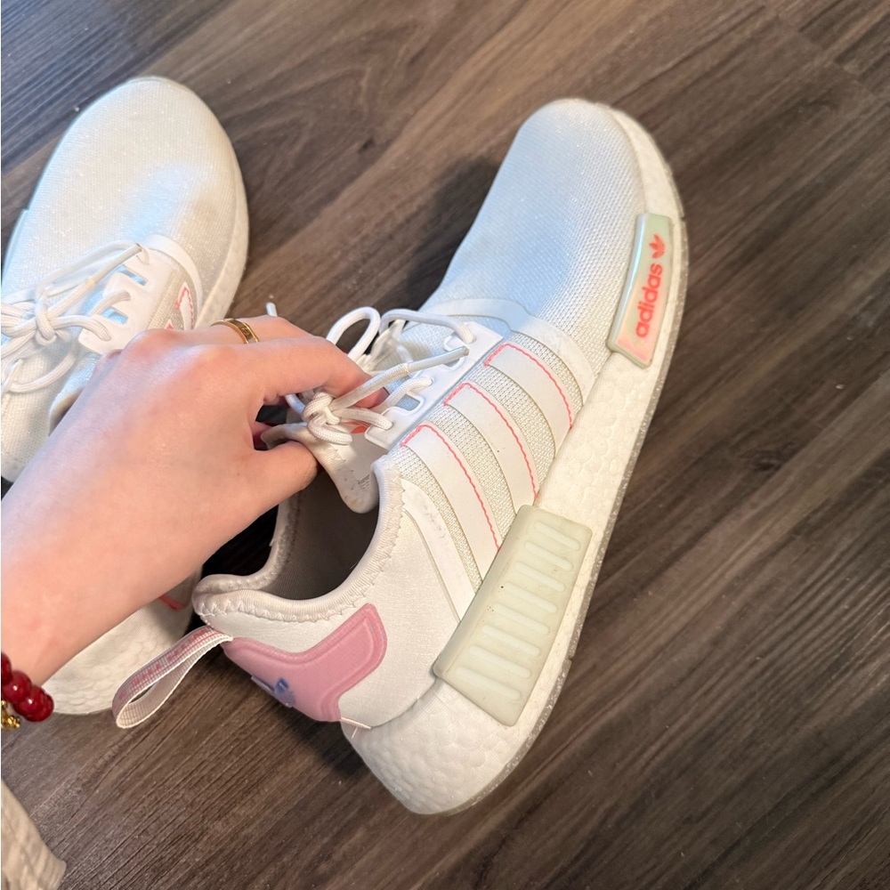 Adidas White Sneakers with Pink Details